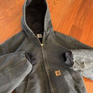 Vintage Carhartt J130 Canvas Jacket Men's Size 2XL Black Faded Hooded Zip